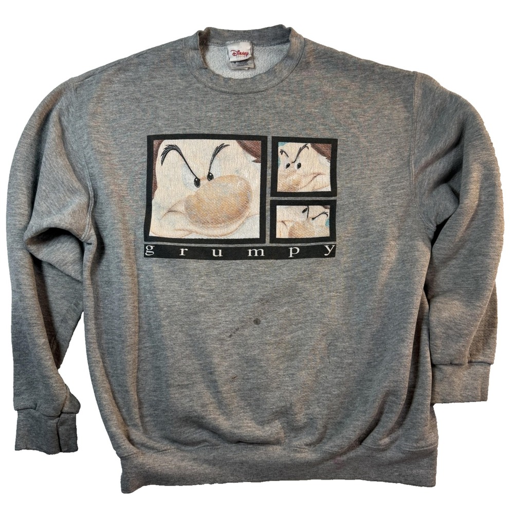 90s Disney Store Grumpy Sweatshirt Cartooncore Mens M Gray Snow White Dwarf